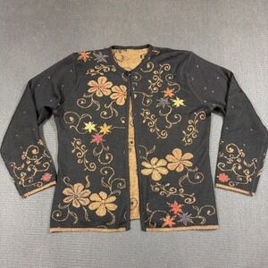 Eclipse Reversible Cardigan Alpaca Blend Women's Large Floral Cottage Boho Peru